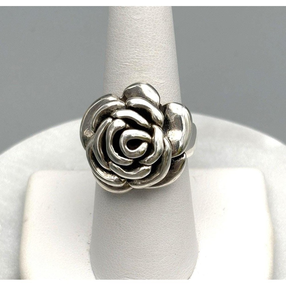 Vintage Sterling Silver Puffy Rose Ring 925 Size 8 Electroform Chunky